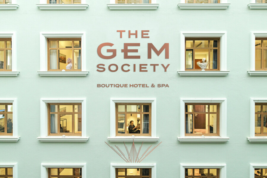 1_The Gem Society Hotel facade w logo